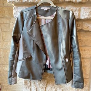 Via Spiga Grey Leather Ostrich Jacket